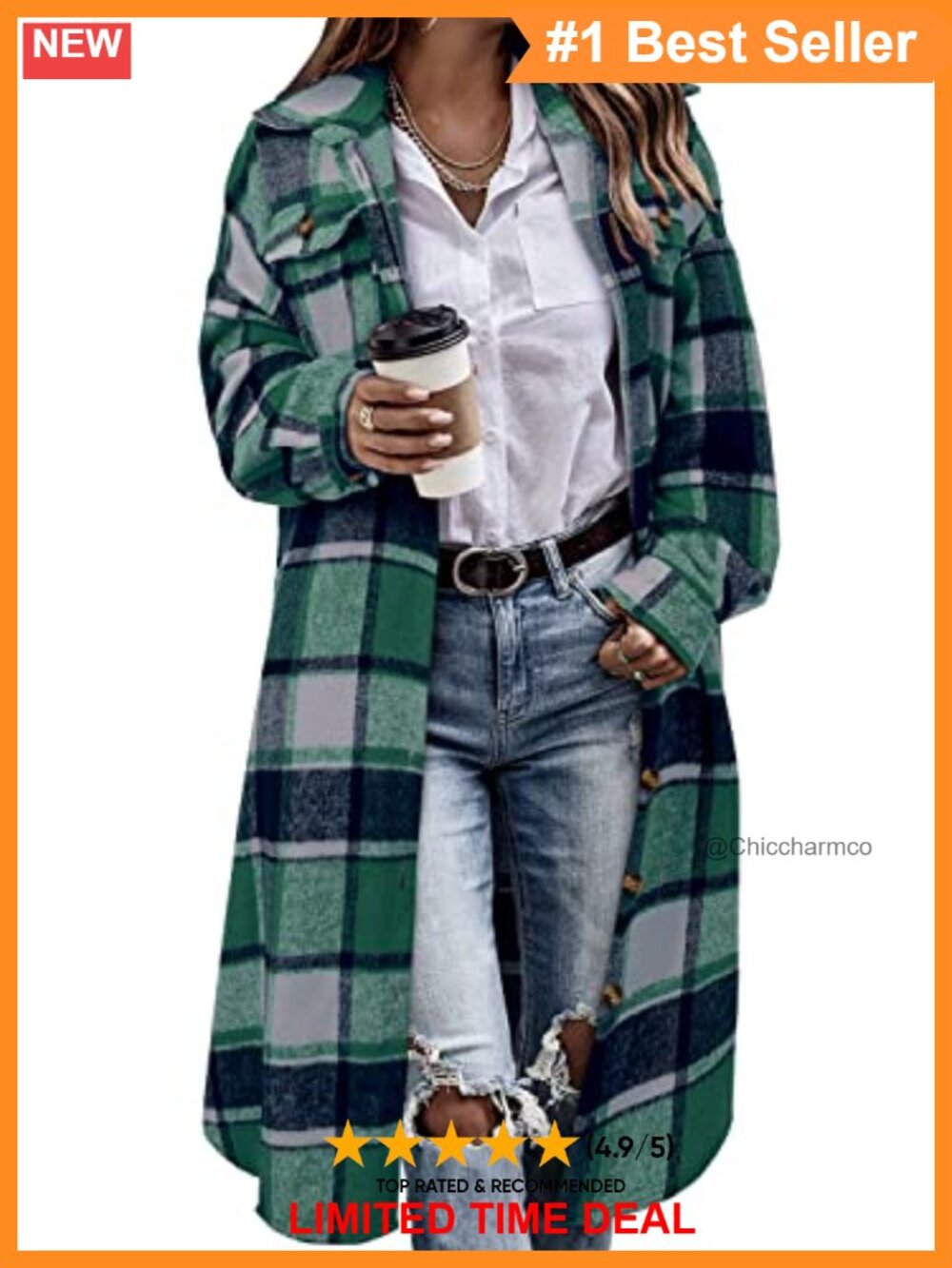 Oversized Long Plaid Flannel Shacket Button Down Shirt Jacket Coat